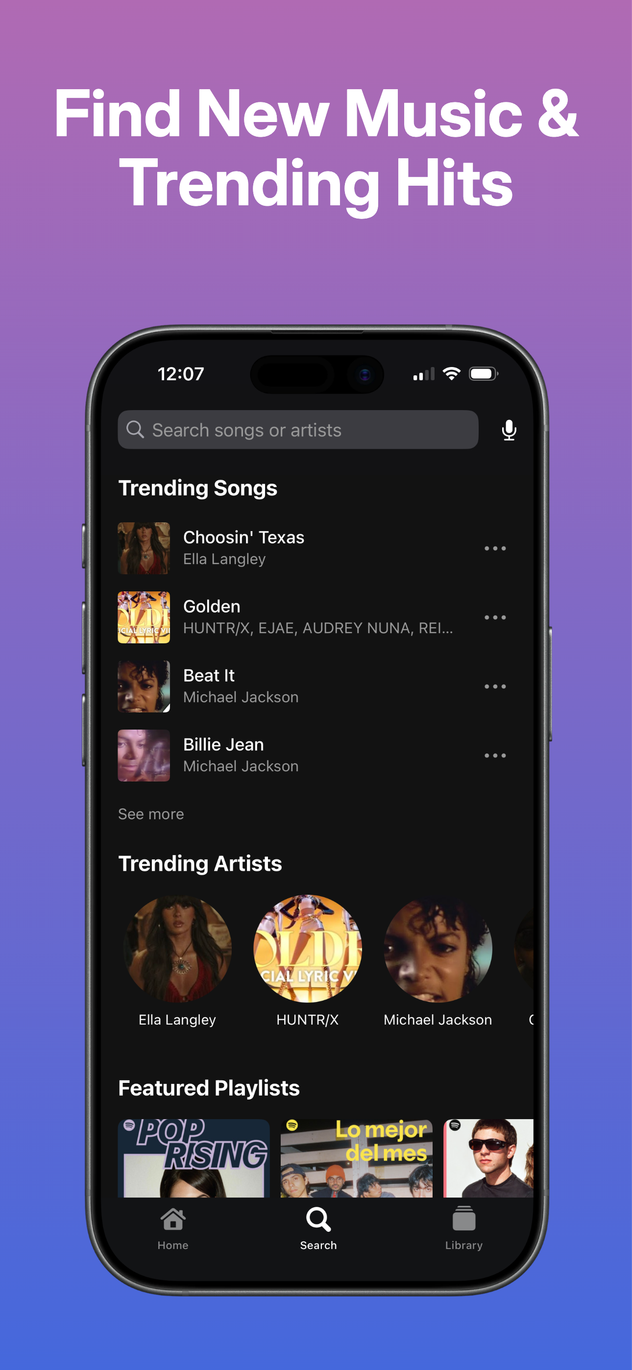 Discover trending songs and artists